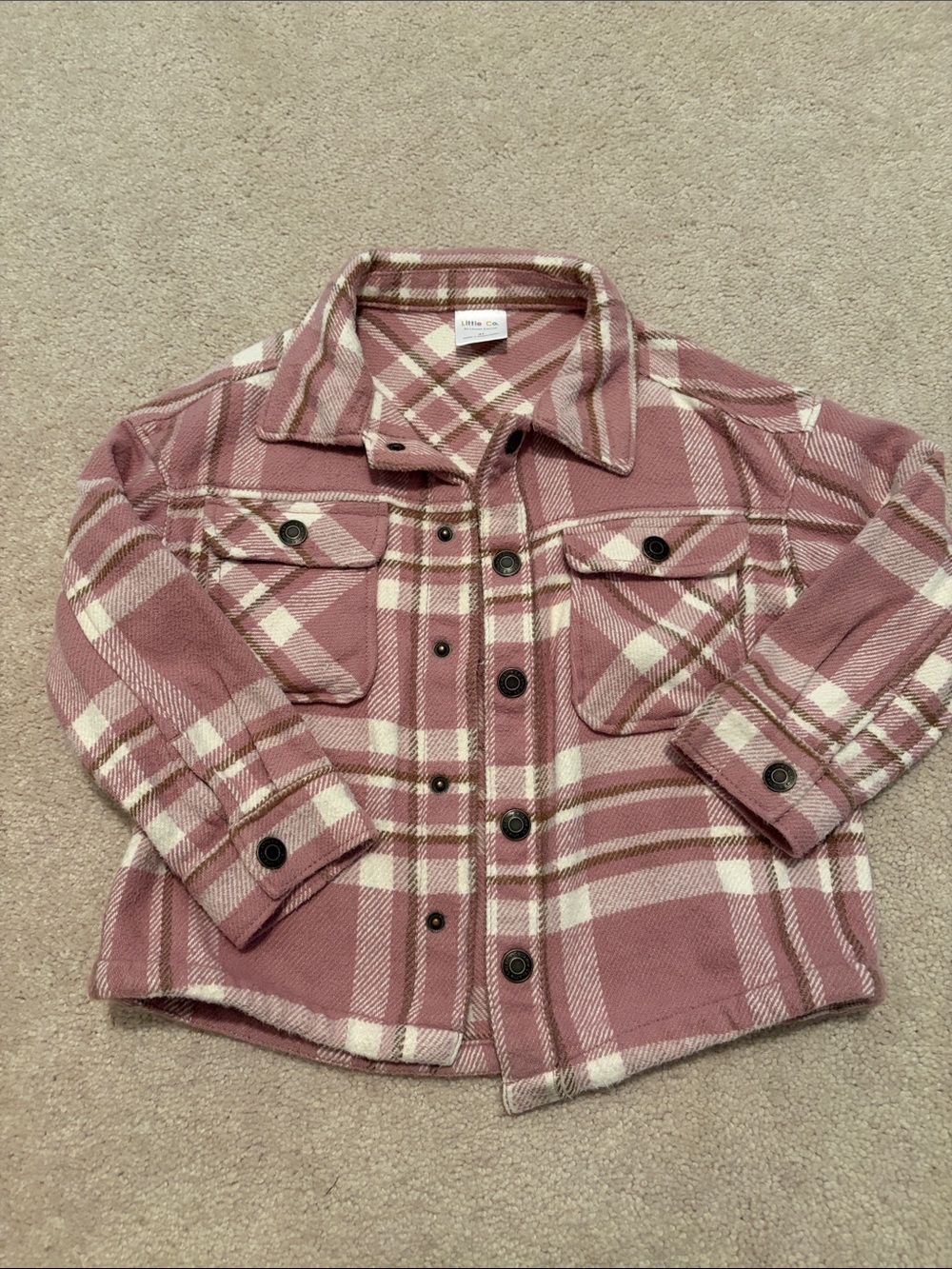 Kids Plaid Button-Front Jacket in Pink & Cream